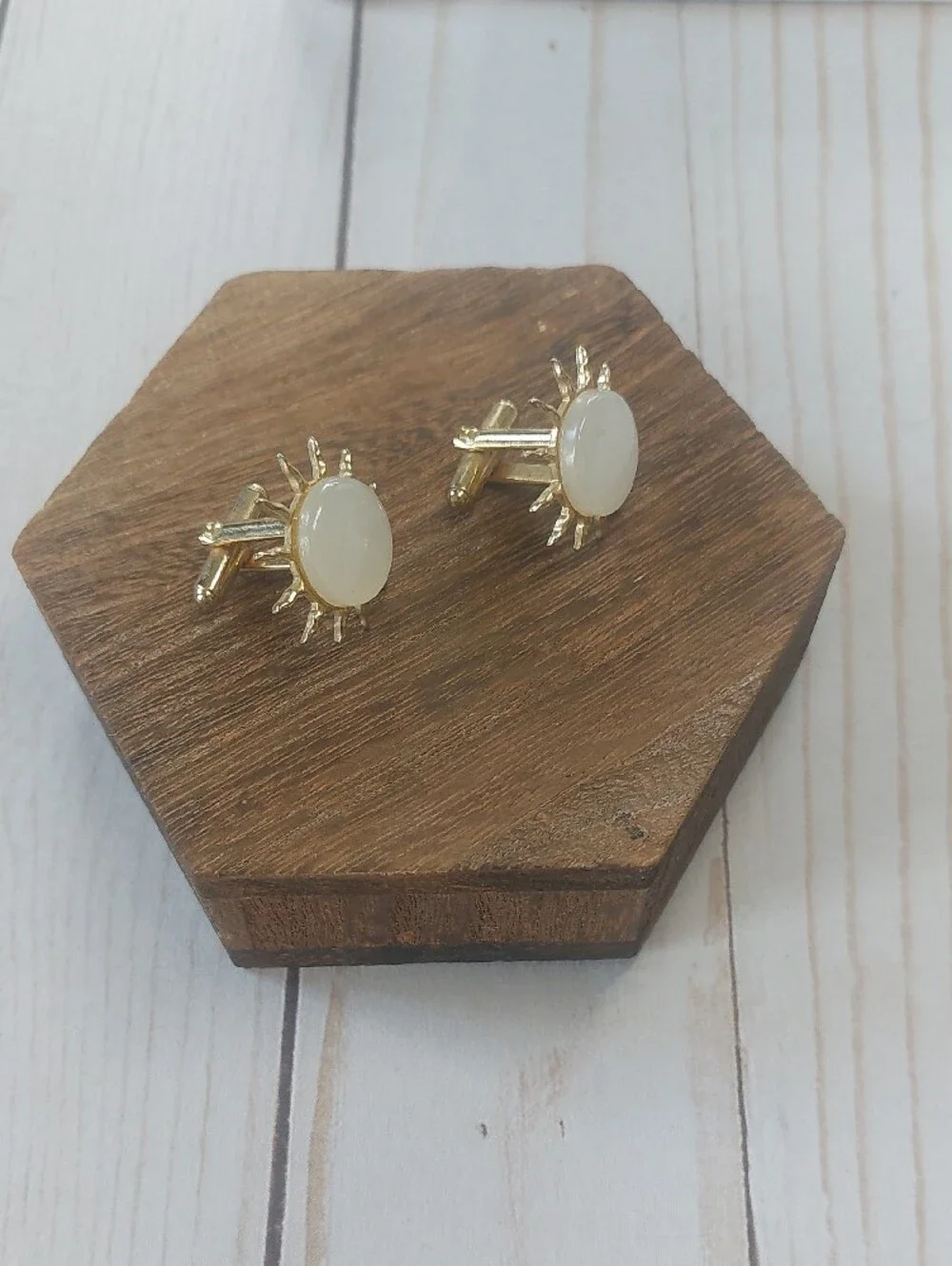 Gold Sunburst Cuff Links with Cream Center